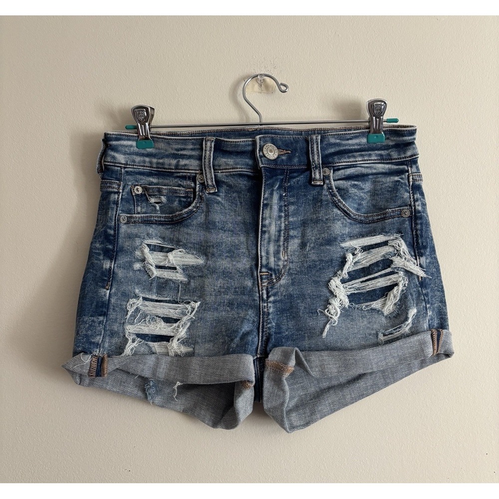 American Eagle Next Level Stretch Shorts Womens 6 Small High Rise Shortie Blue